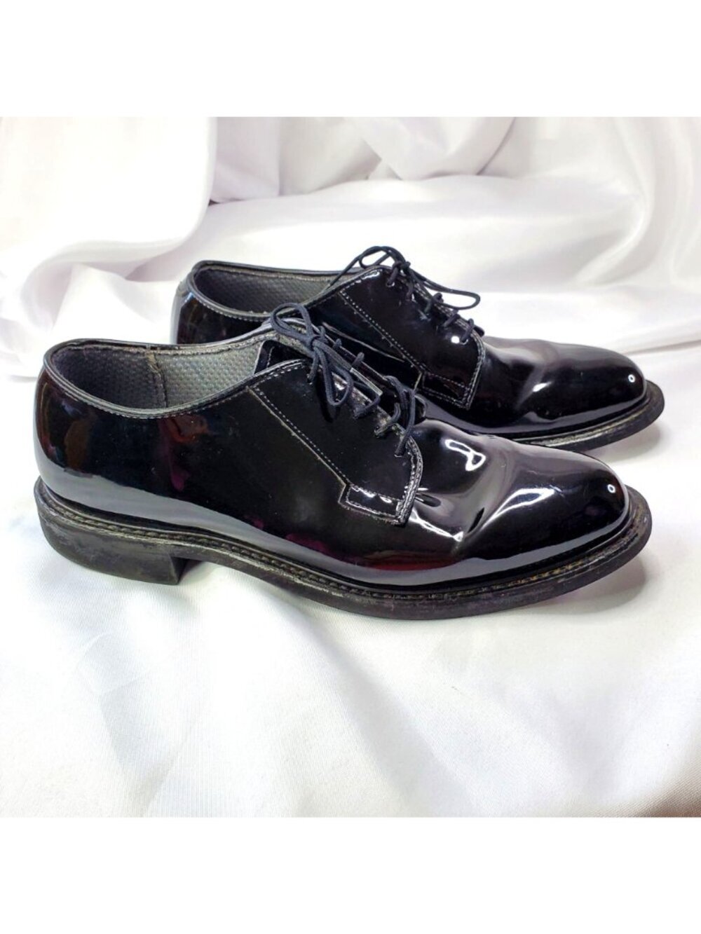Bates High Gloss Black Oxford Dress Shoes Military Duty Mens 9.5E Vibram Leather - Picture 5 of 12